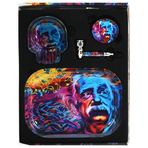 Unbranded Sets Tray Set Display With Metal Tray, Glass Ashtray Metal Pipe & 55 mm Grinder Einstein