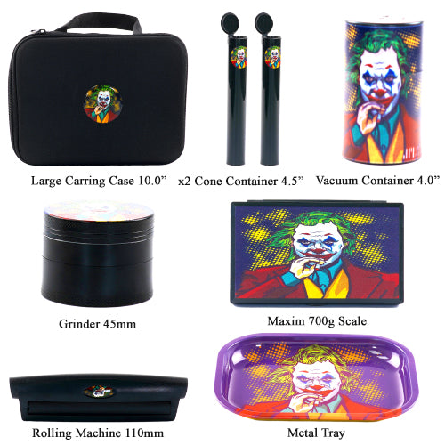 Travel Kit Case, Metal Tray, Grinder, Rolling Machine, Scale, Vacuum Container, 2x Cone Containers (-Joker