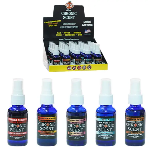 Orange Chronic Air Freshener Display Set Air Freshener 1oz/30ml 20 pcs per Display 4 of each Flavor