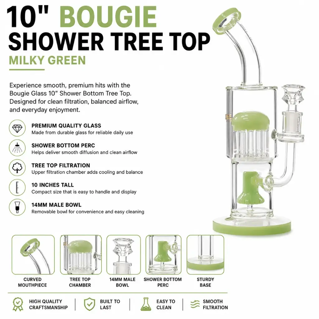 Bougie Glass Shower Bottom Tree Top (8830) 10.0" Milky Green