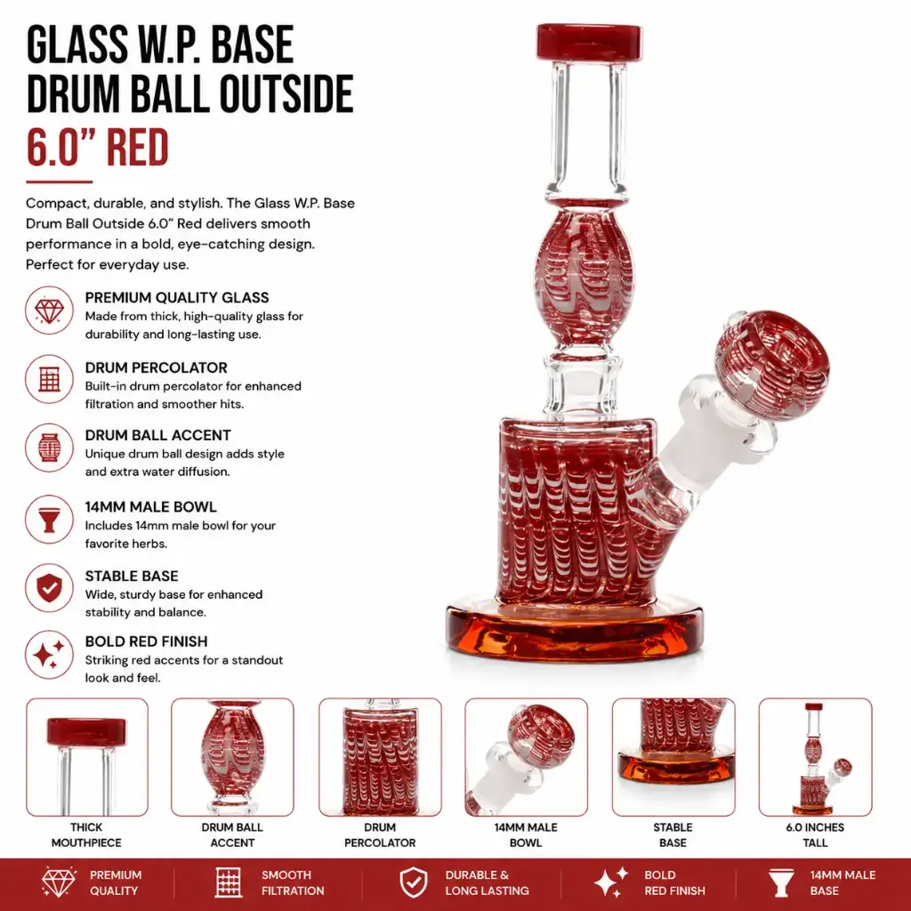 Unbranded Glass W.P. Base Drum Ball Outside 6.0" (16176)-Red