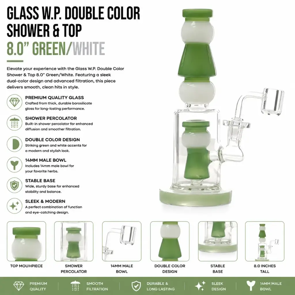 Unbranded Glass W.P. Double Color Shower And Top 8.0" (18170)-Green/White