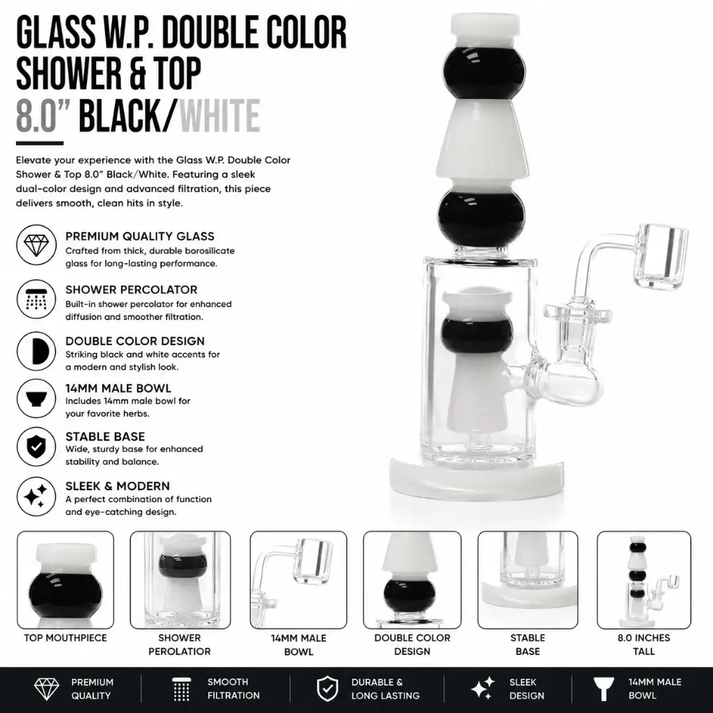 Unbranded Glass W.P. Double Color Shower And Top 8.0" (18170)-Black/White