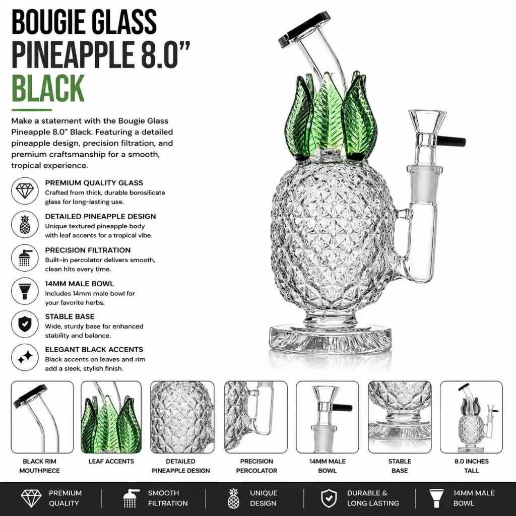 Unbranded Glass Pieapple (8104) 8.0" Black