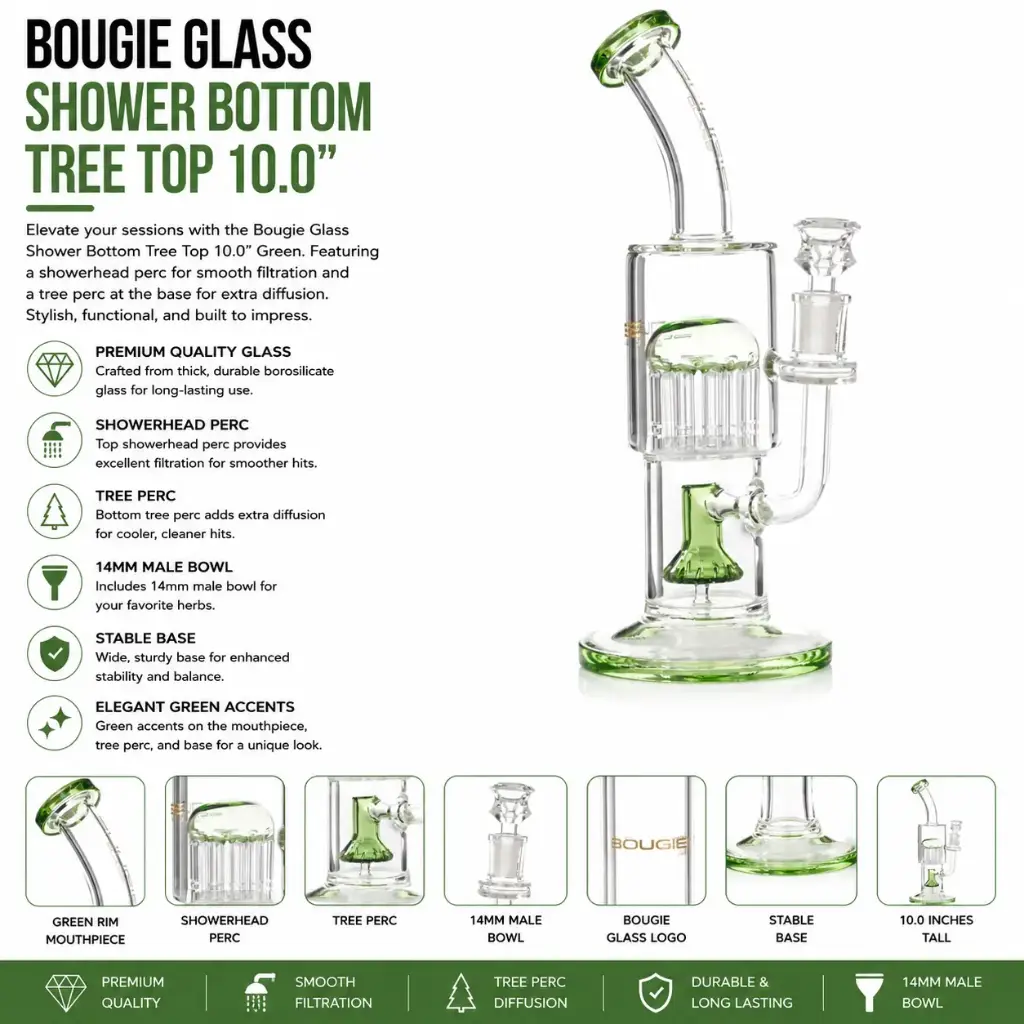 Bougie Glass Shower Bottom Tree Top (8830) 10.0" Green