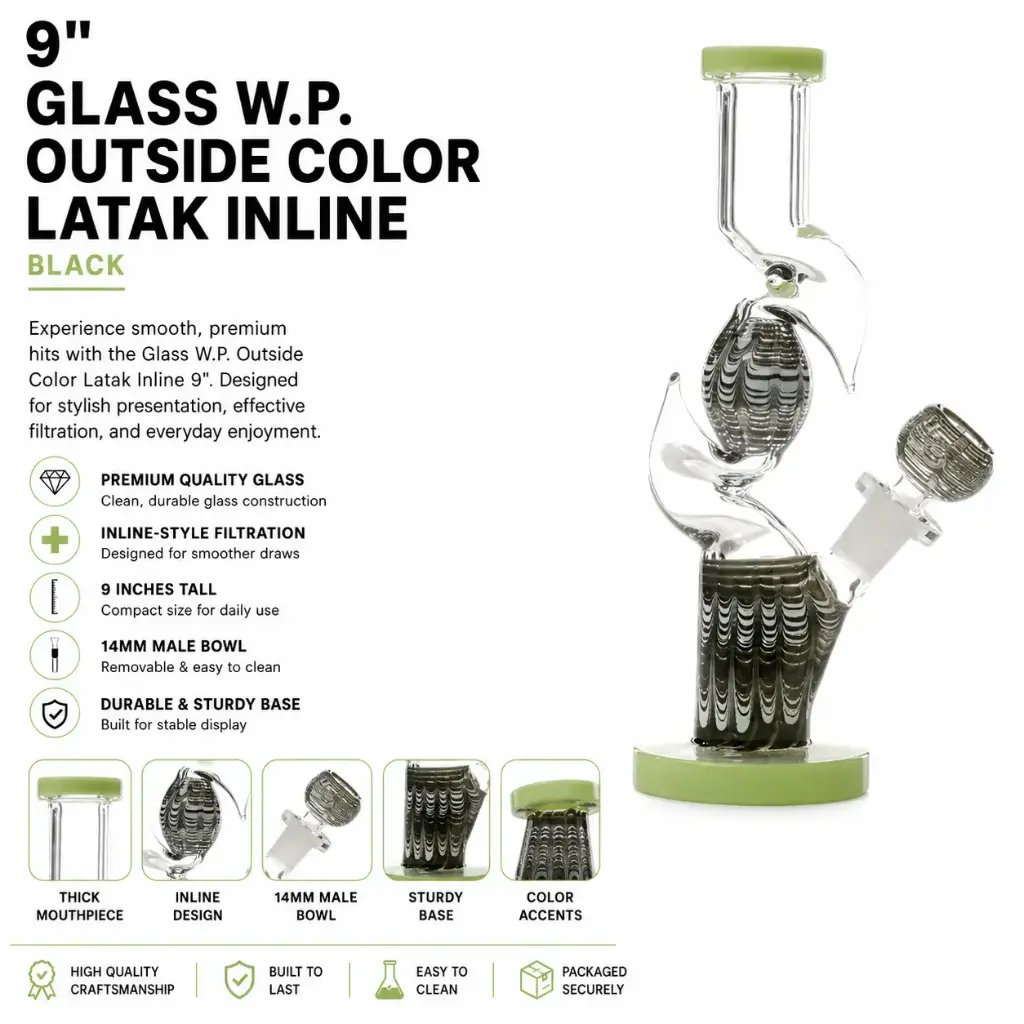 Unbranded Glass W.P. Outside Color Latak Inline 9.0" (19047)-Black