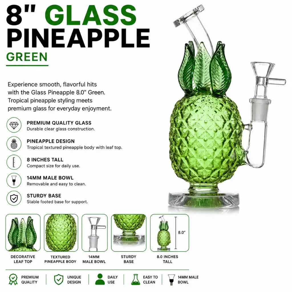 Unbranded Glass Pieapple (8104) 8.0" Green
