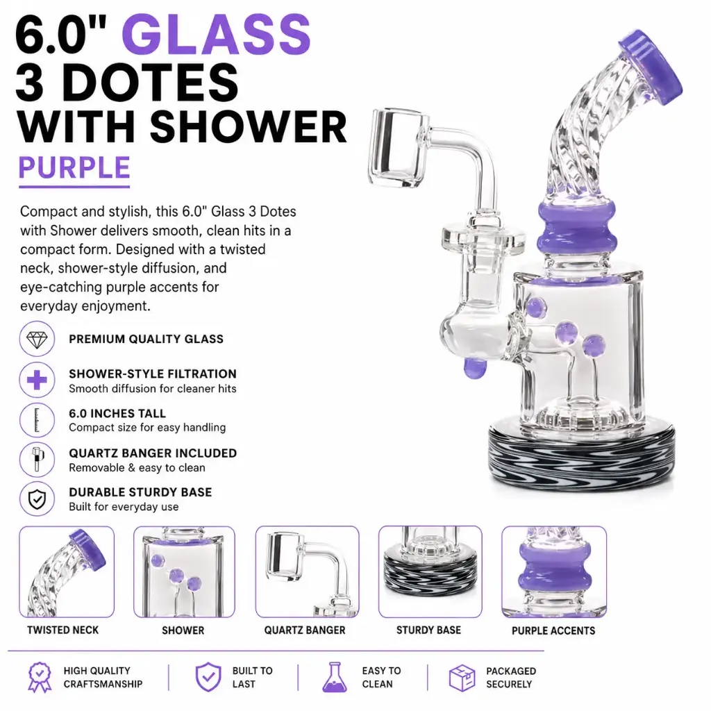 Unbranded Glass 3 Dotes with Shower (7199) 6.0" Purple