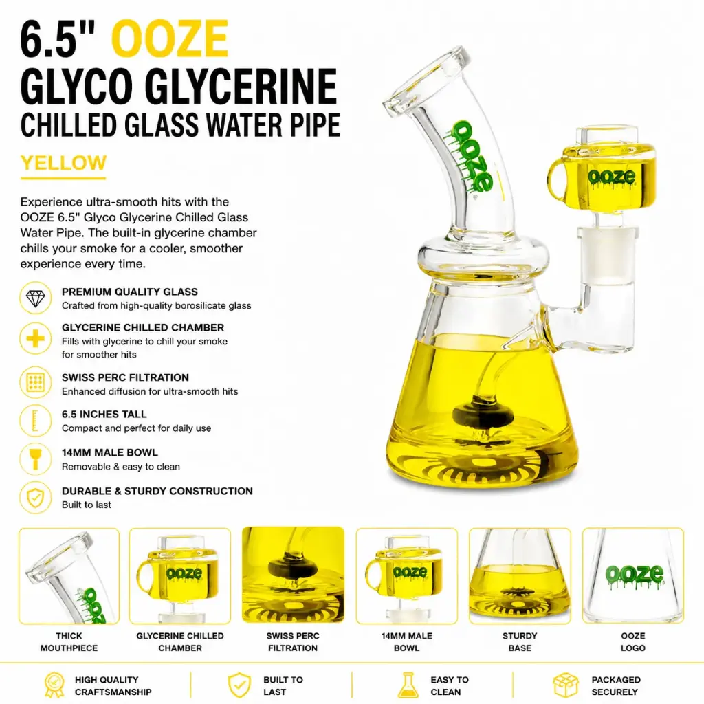 OOZE Glyco Glycerine Chilled Glass Water Pipe Yellow 1ct