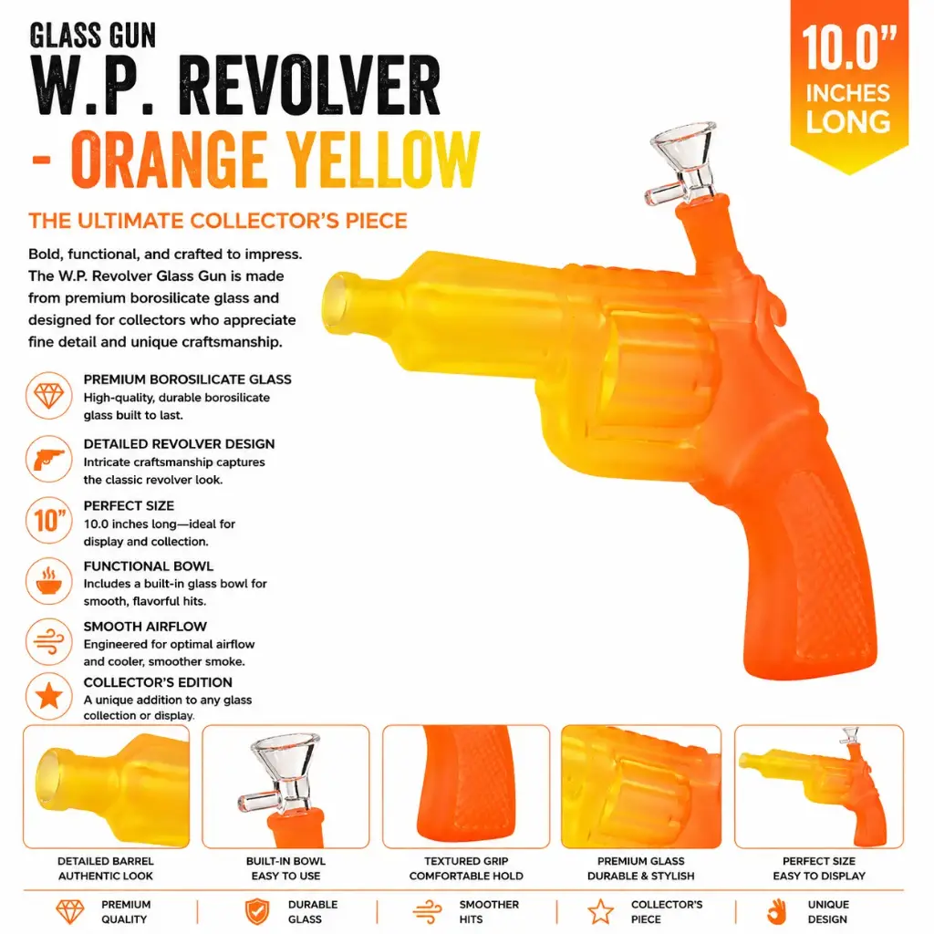 Glass Gun W.P. Revolver (MG-957) 10.0" - Orange