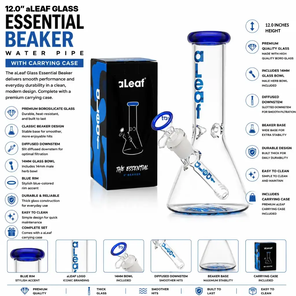 aLeaf Glass Essential Beaker w/Carrying Case (7146) 12.0" Blue