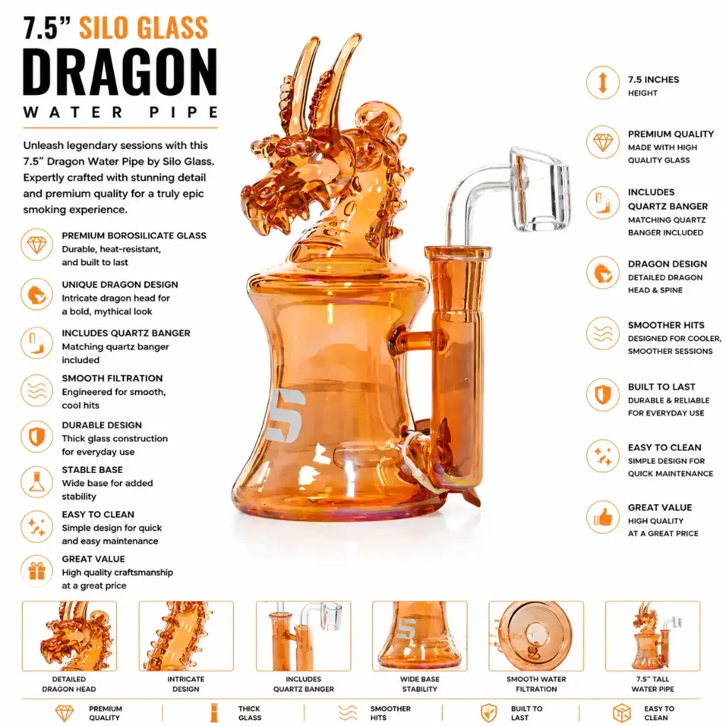 Silo Glass Dragon 7.5"-Orange
