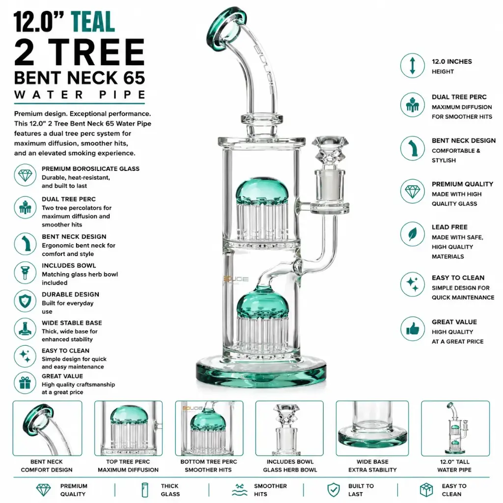 Bougie Glass 2 Tree Bent Neck 65 (8832) 12.0" TEAL