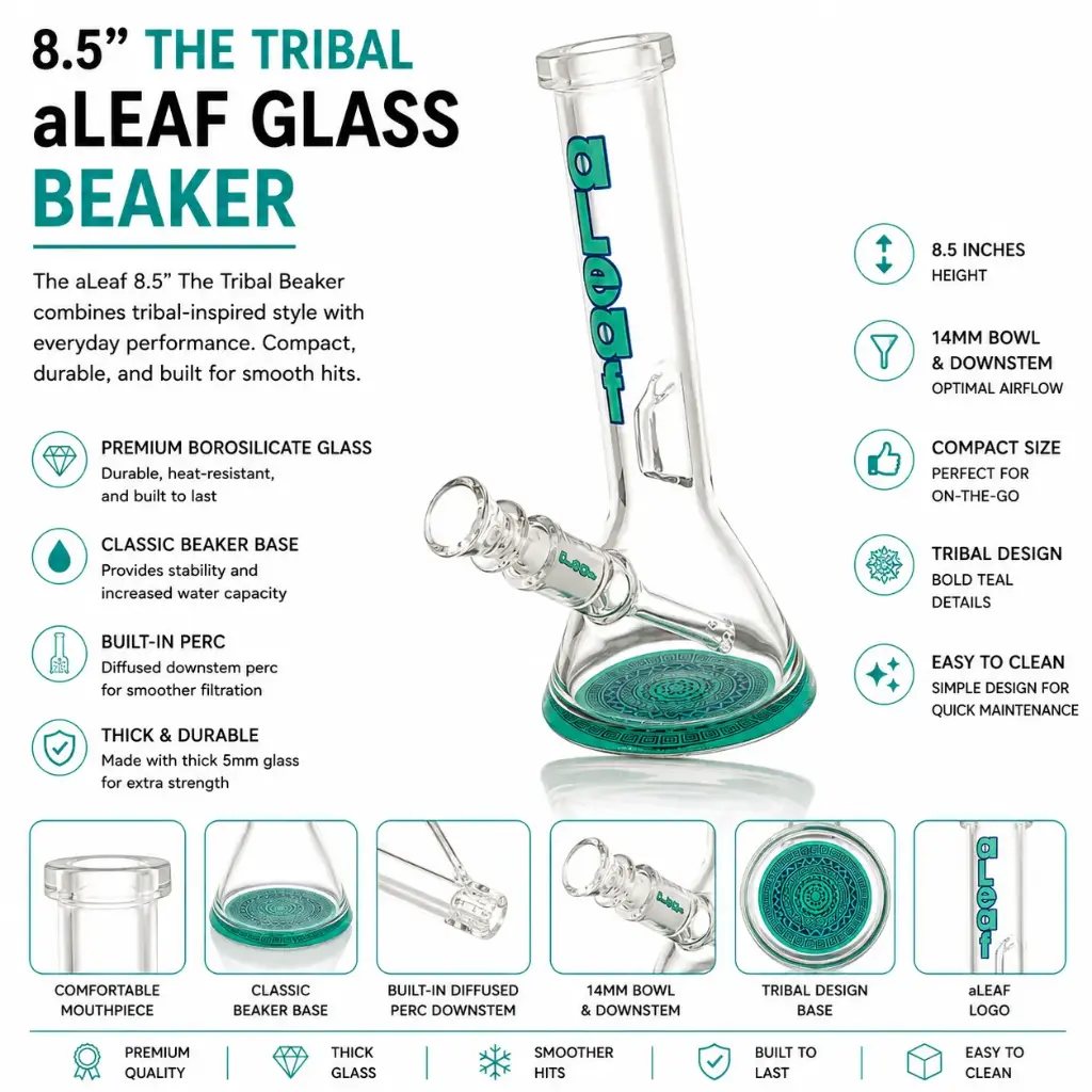 aLeaf Glass 8.5" THE TRIBAL BEAKER - Teal