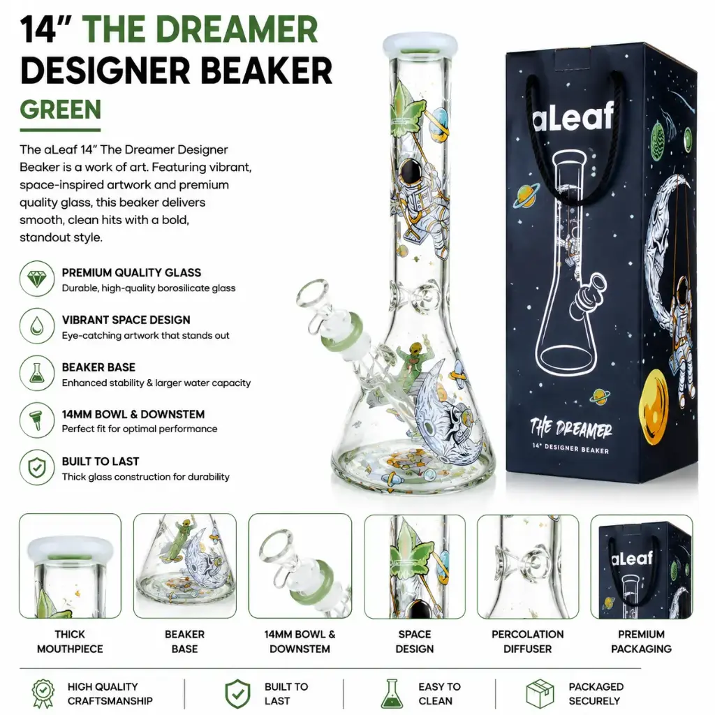 aLeaf Glass 14" THE DREAMER DESIGNER BEAKER GREEN