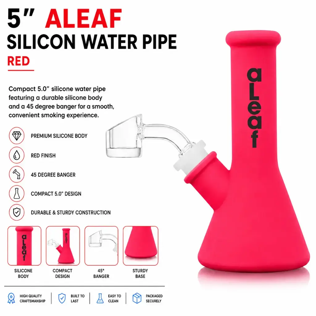 aLeaf Silicon Water Pipe w/ 45 Degree Banger 5.0" - Red