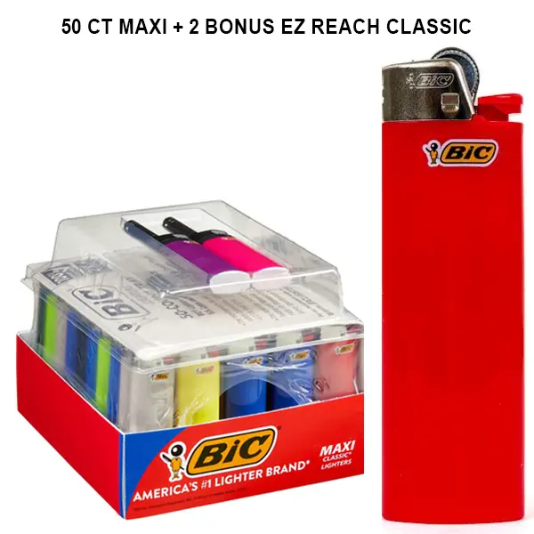 BIC Maxi Classic Lighters, 50 ct + 2 Bonus EZ Reach Classic Lighters