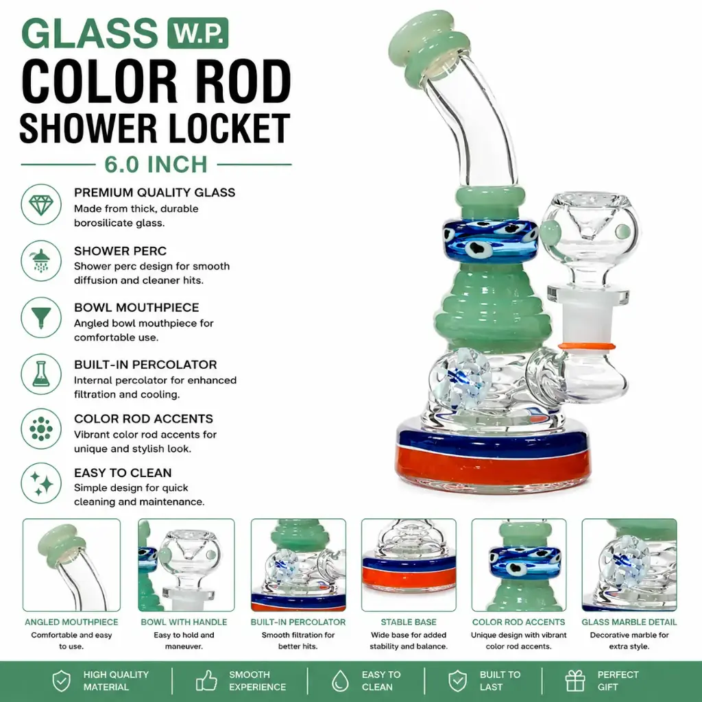 Glass W.P. Color Rod Shower locket 6.0" - Milky Green