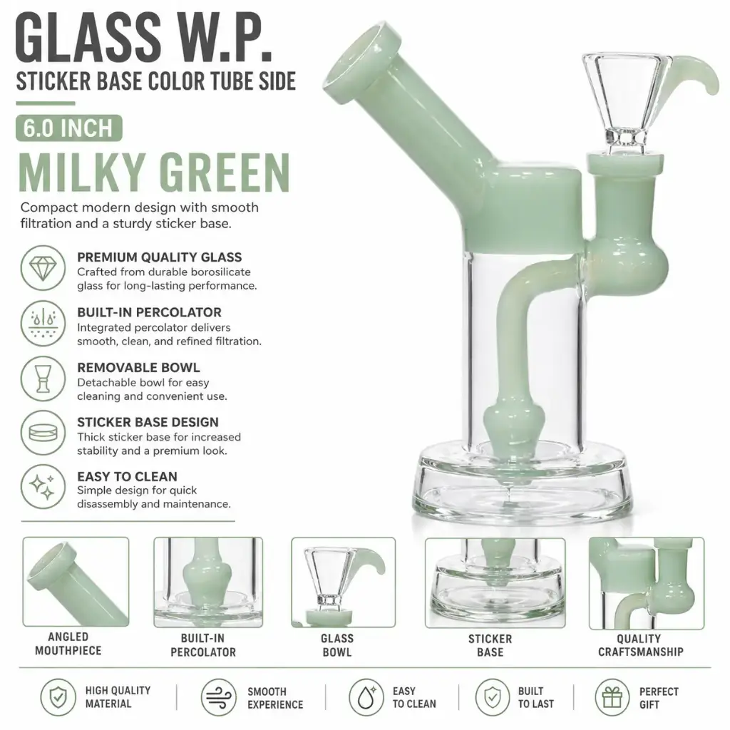 Glass W.P. sticker Base Color Tube side 6.0" - Milky Green