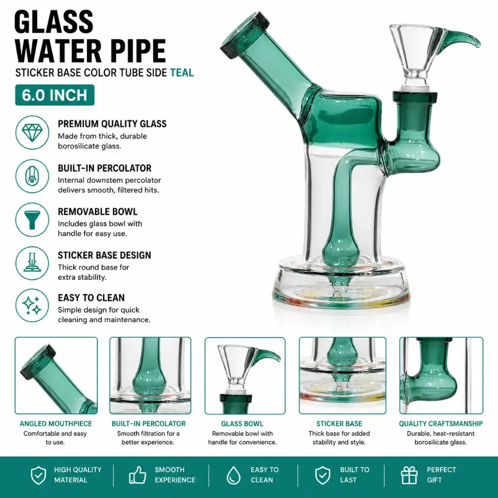 Glass W.P. sticker Base Color Tube side 6.0" - Teal