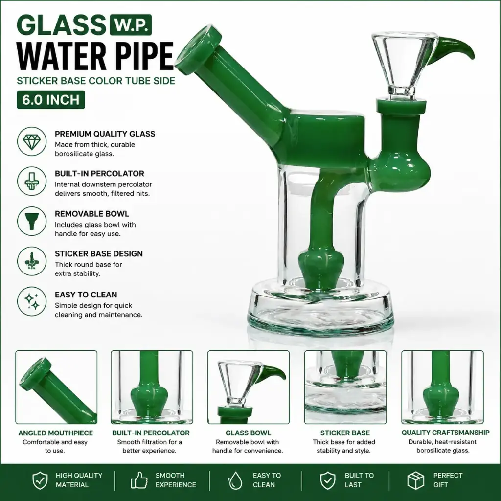 Glass W.P. sticker Base Color Tube side 6.0" - Green