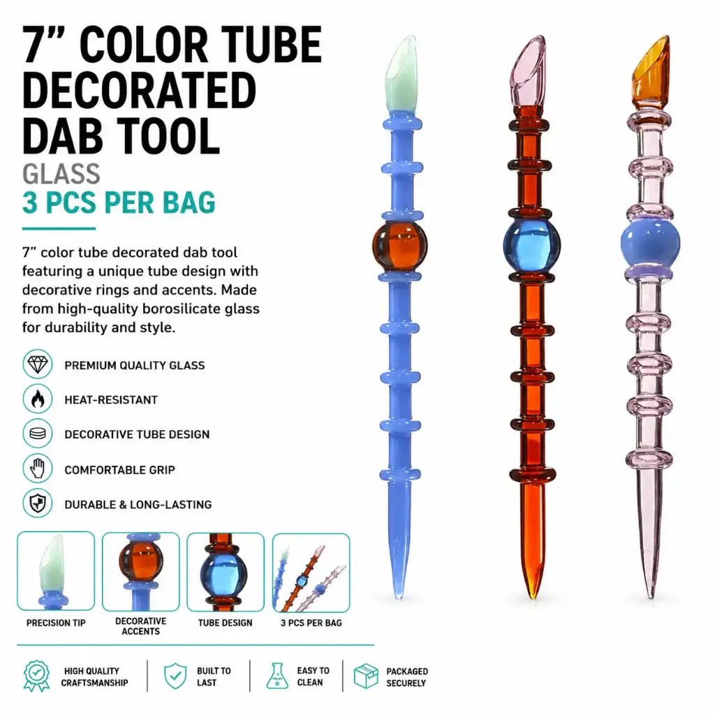 7” color tube decorated dab tool 3pcs per bag