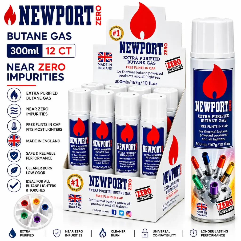 Newport Zero Butane 300ml, 12 CT, Near Zero Impurities Made in England