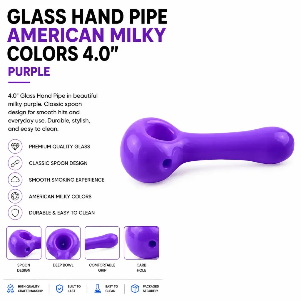 Unbranded Hand Pipe HD167 American Milky (4829) Glass 4.0" Purple