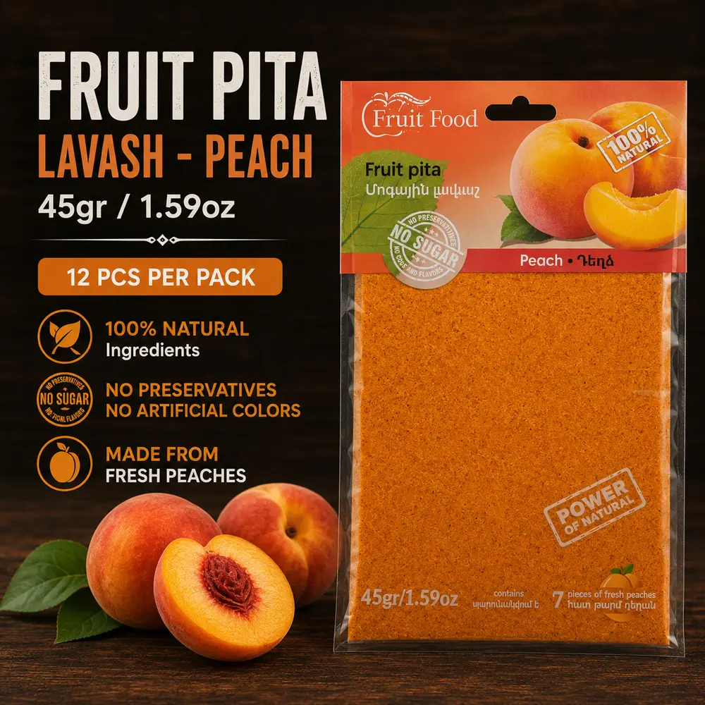 Fruit Pita 45gr/1.59oz Lavash - Peach (12 pcs per Box)
