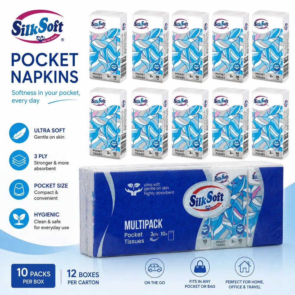 Silk Soft Pocket Napkins 10 packs (12 packs per Box)