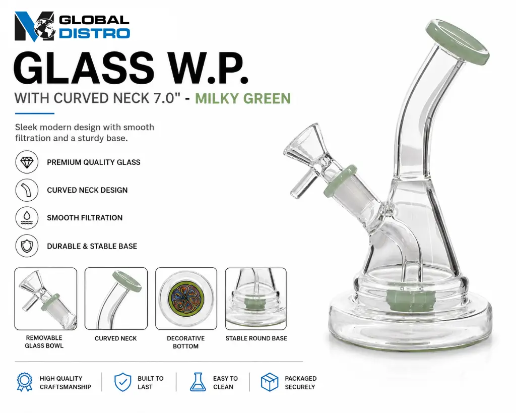 Glass W.P. with Curved Neck 7.0" - Milky Green