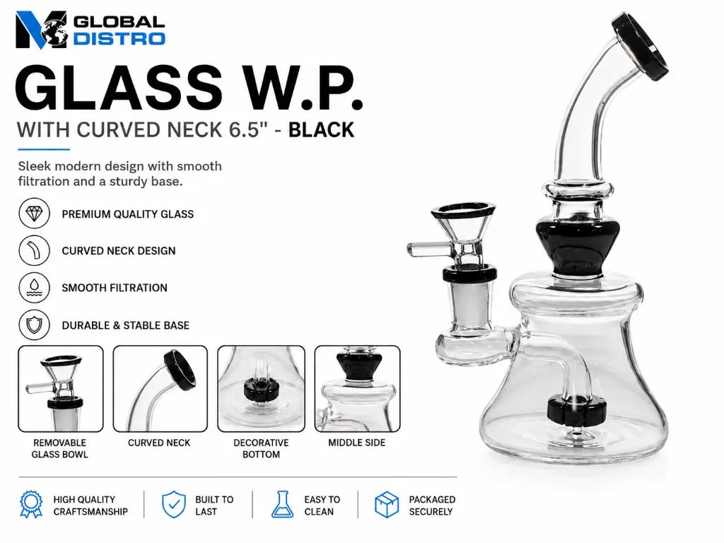 Glass W.P. with Curved Neck 6.5" - Black