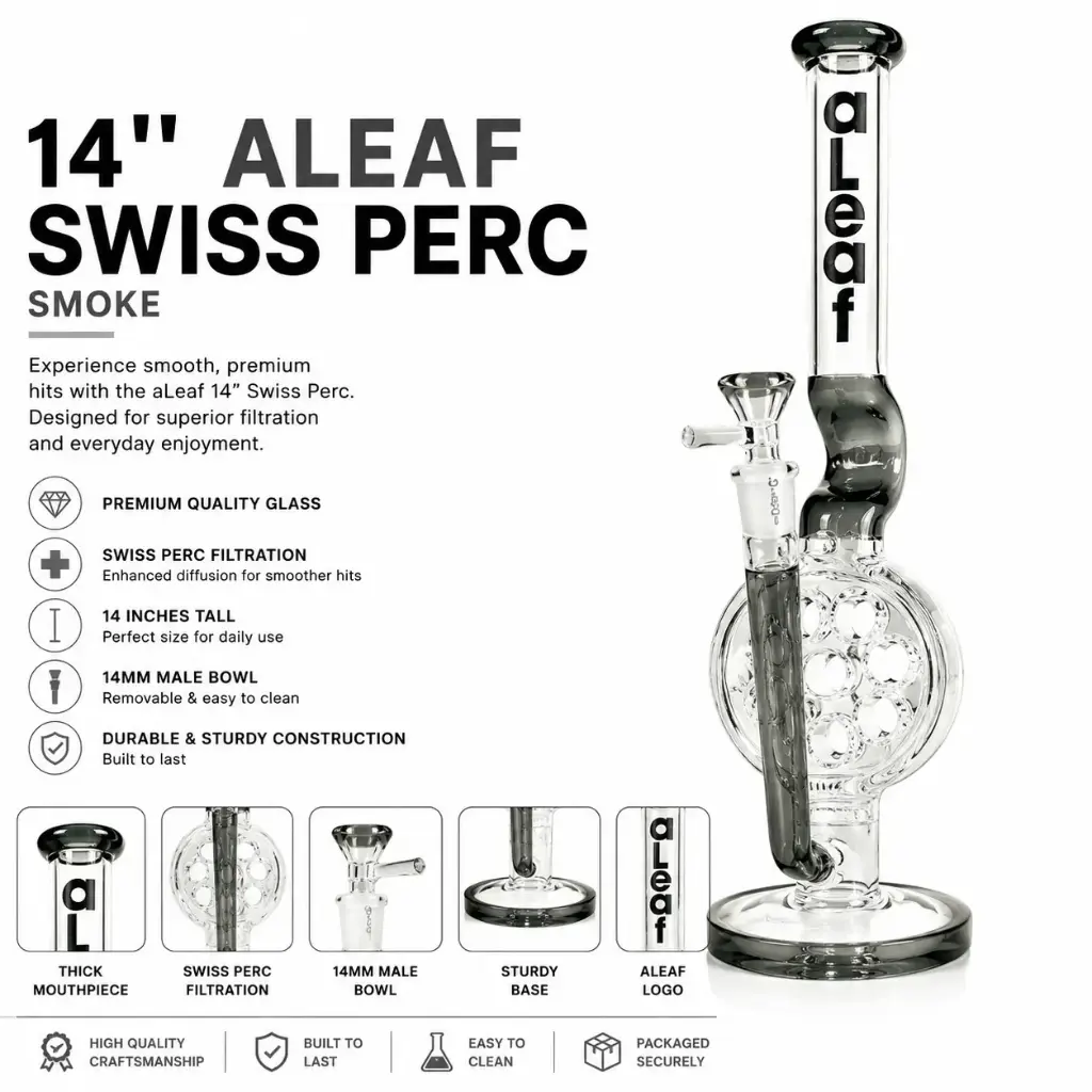 aLeaf Glass 14" SWISS PERC - Smoke