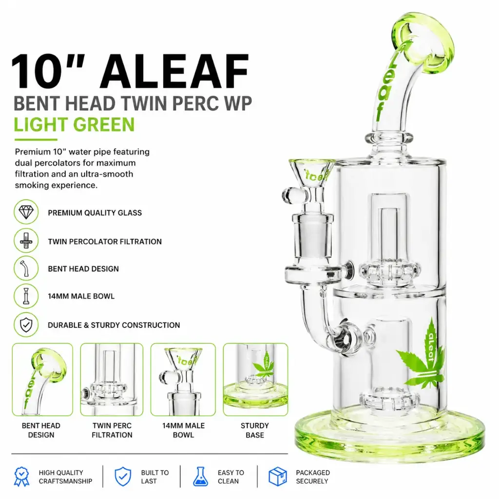 10" ALEAF BENT HEAD TWIN PERC WP LIGHT GREEN