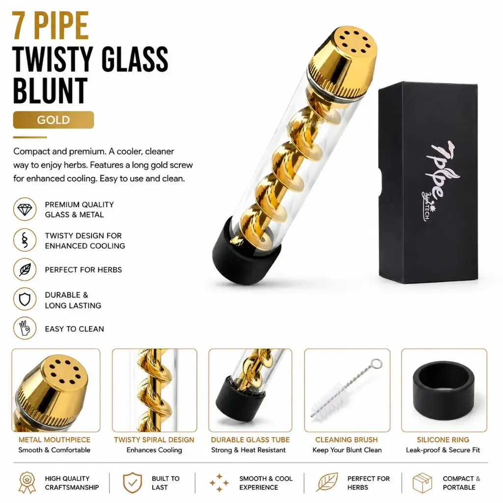 7 Pipe Twisty Glass Blunt Pipe - Gold