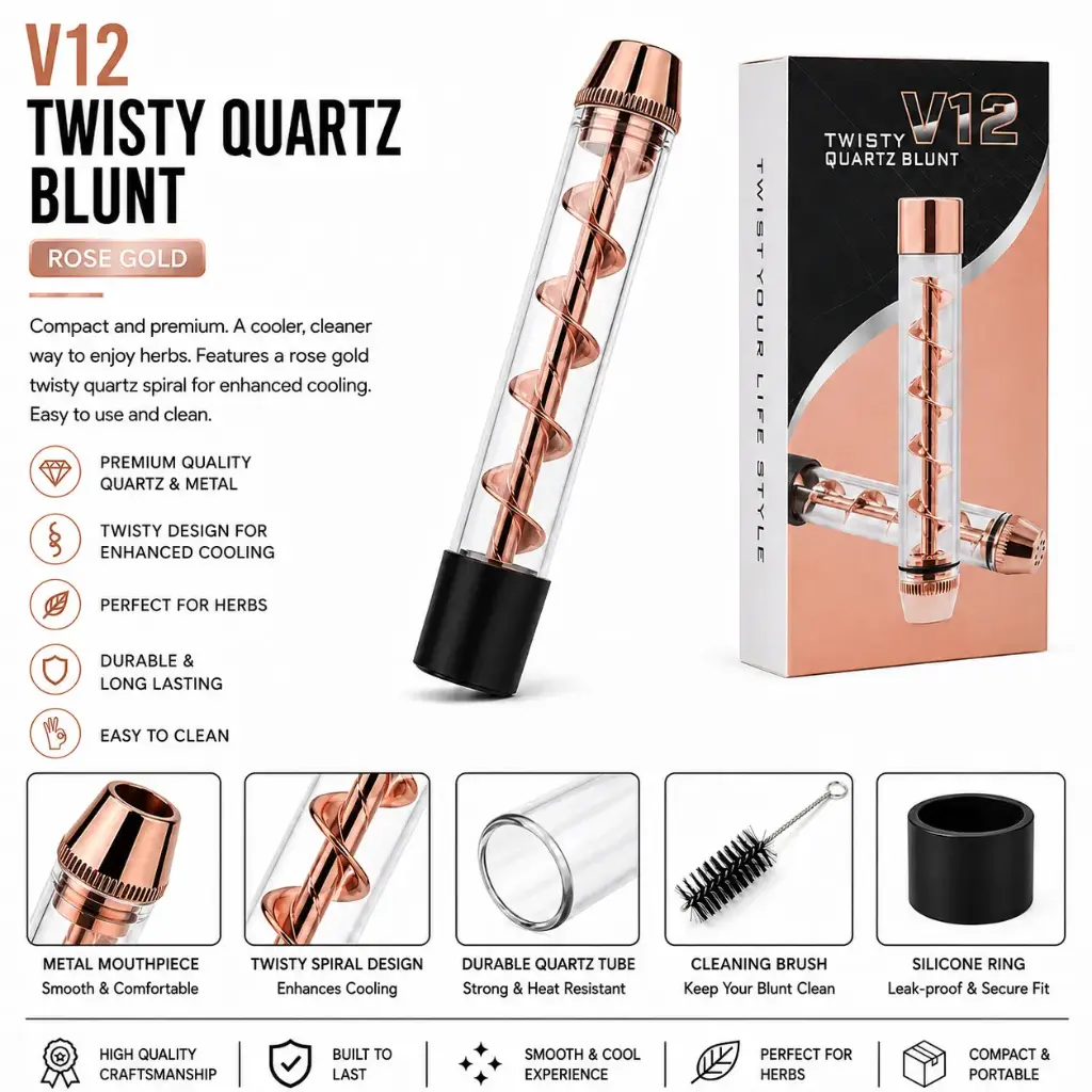 V12 Twisty Glass Blunt Pipe - Rose Gold