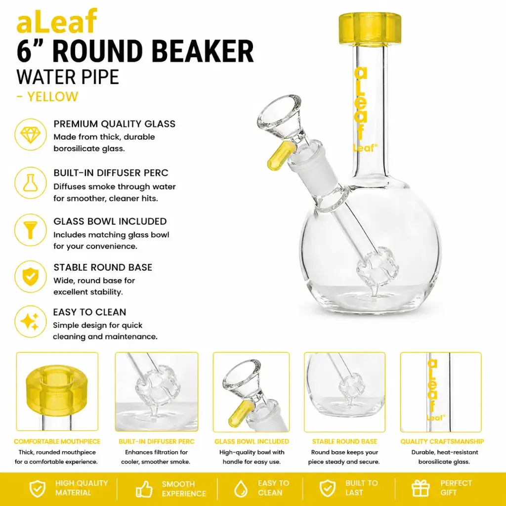 6" ALEAF ROUND BEAKER YELLOW