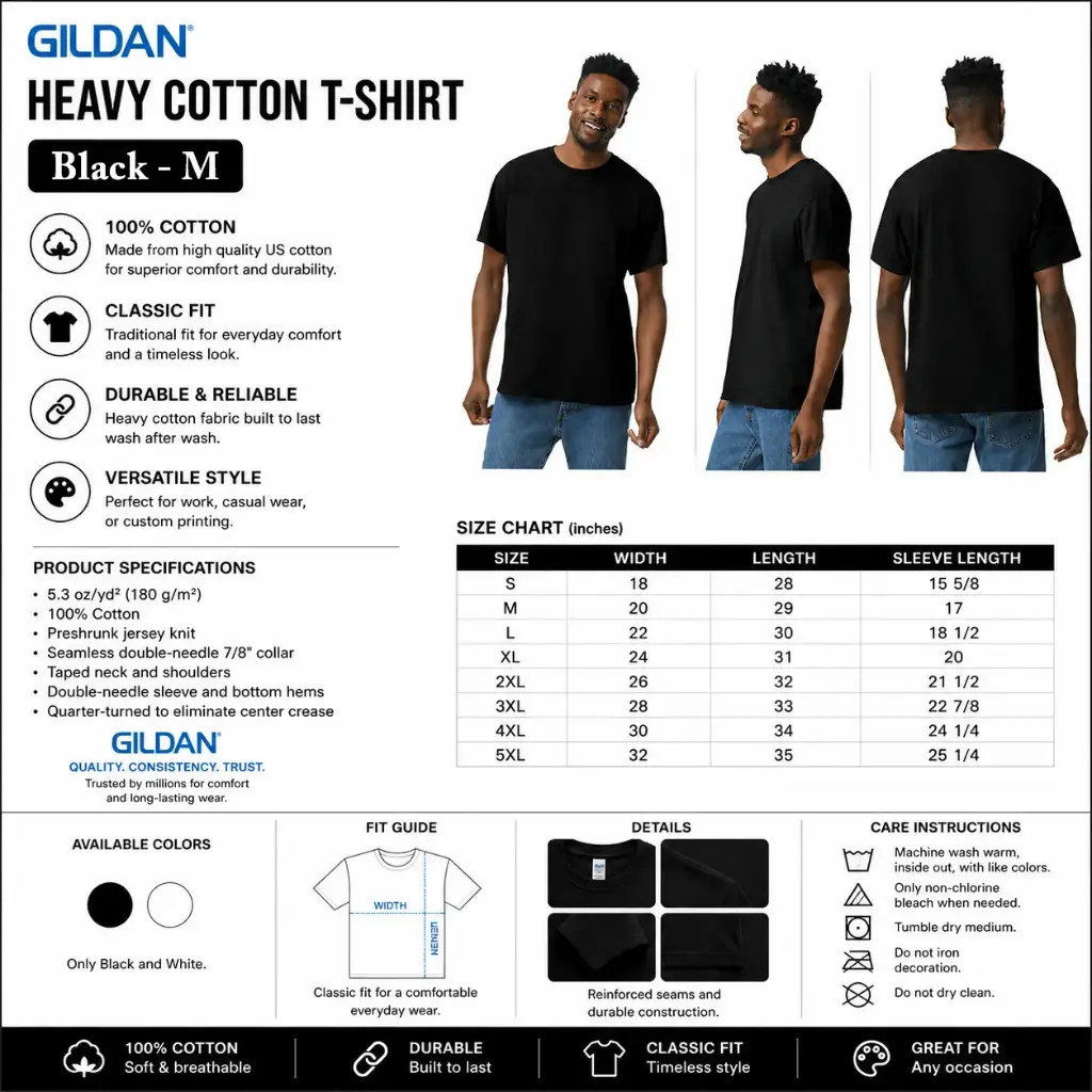 Gildan Heavy Cotton T-shirt / Black - M (12 per pack)