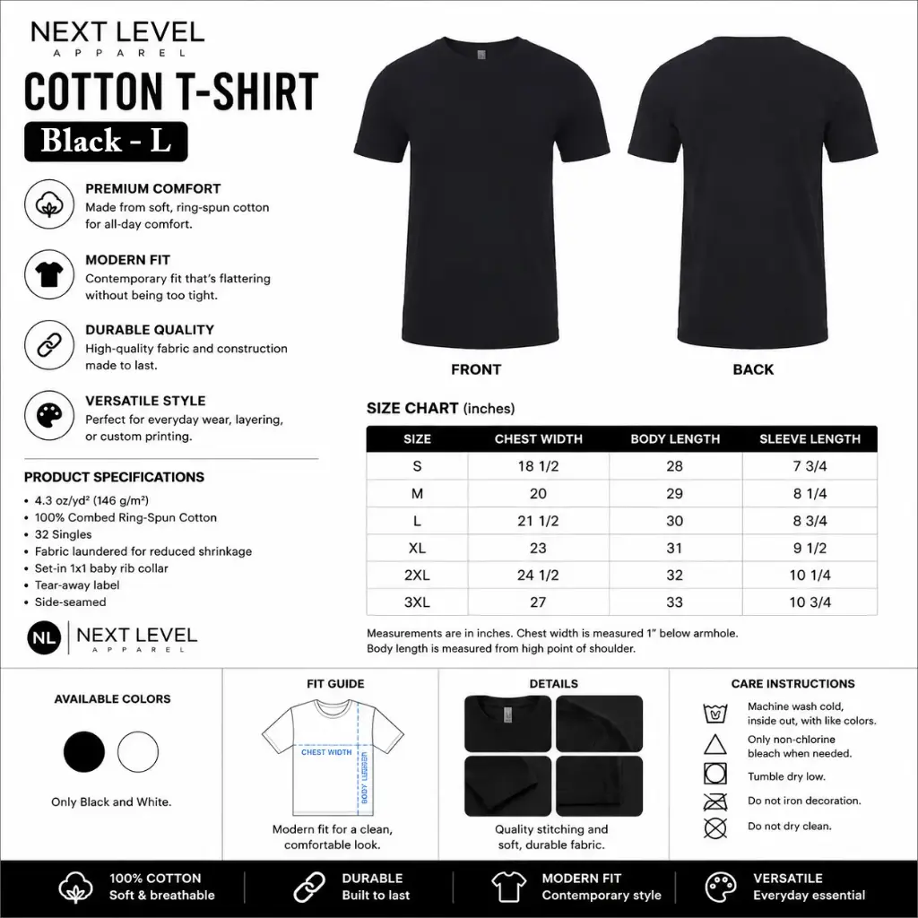 Next Level Apparel Cotton T-shirt / Black - L (12 per pack)