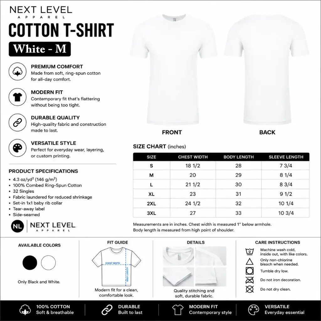 Next Level Apparel Cotton T-shirt / White - M (12 per pack)
