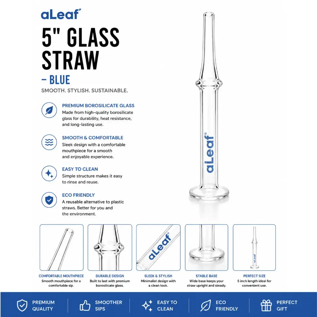 aLeaf 5" GLASS STRAW BLUE