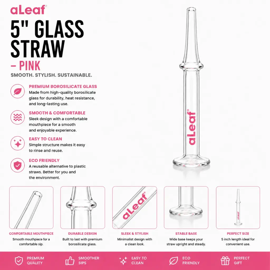 aLeaf 5" GLASS STRAW PINK