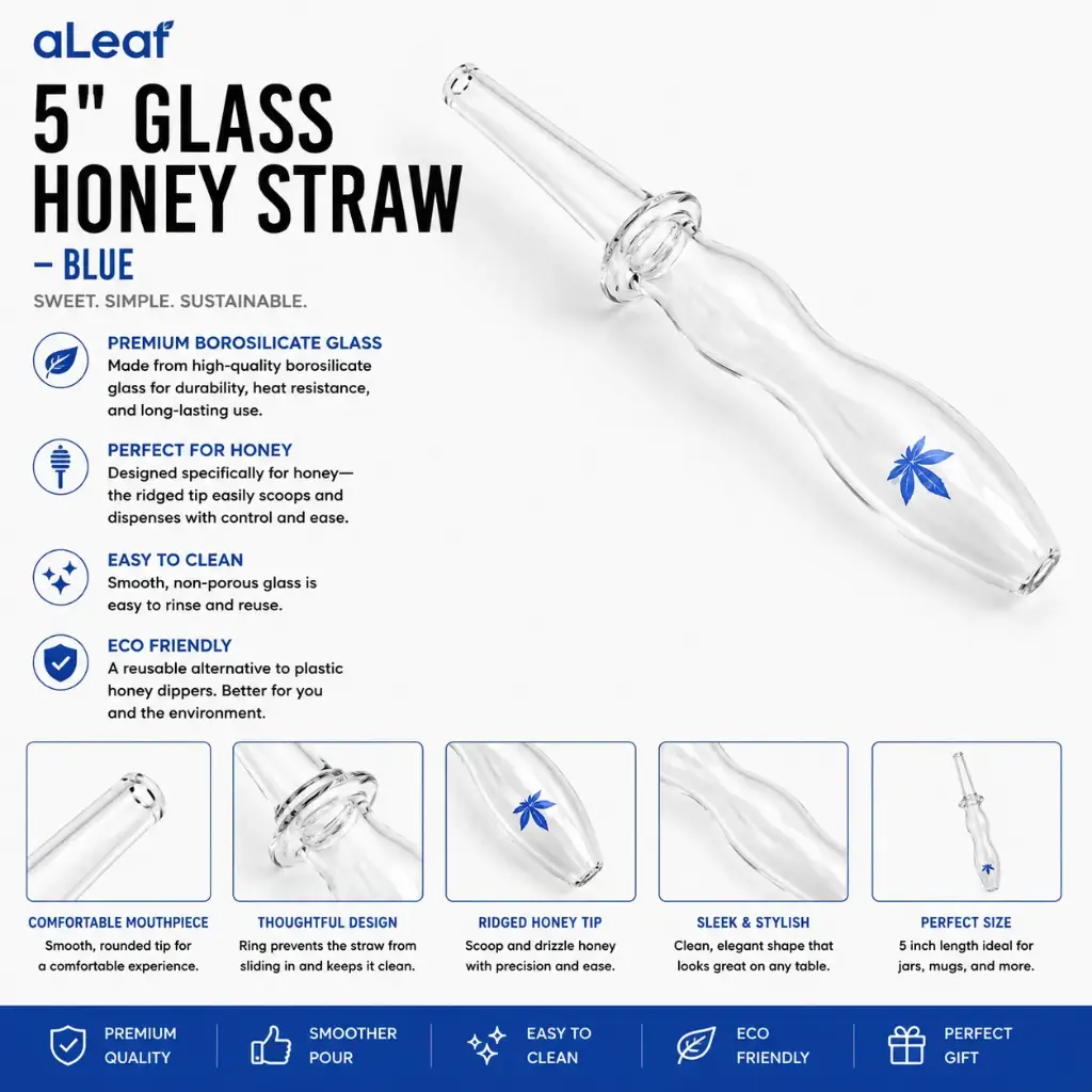 aLeaf 5" GLASS HONEY STRAW BLUE