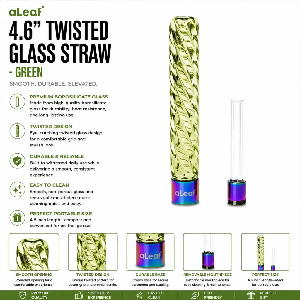 aLeaf 4.6" TWISTED GLASS STRAW GREEN