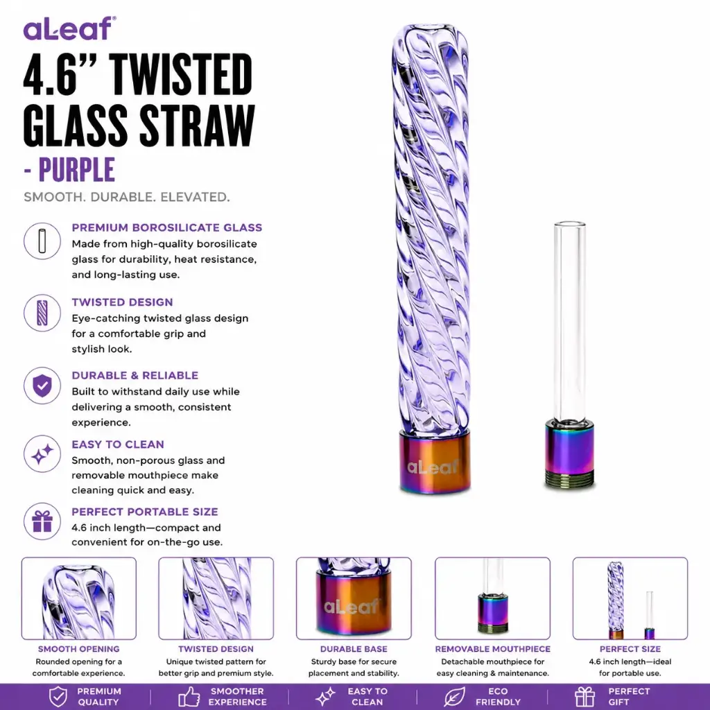 aLeaf 4.6" TWISTED GLASS STRAW PURPLE