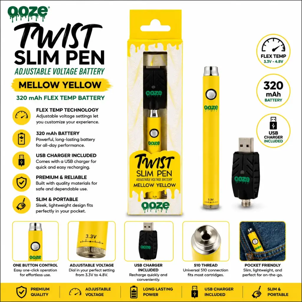 Ooze Twist Slim Pen – 320 mAh Flex - Mellow Yellow