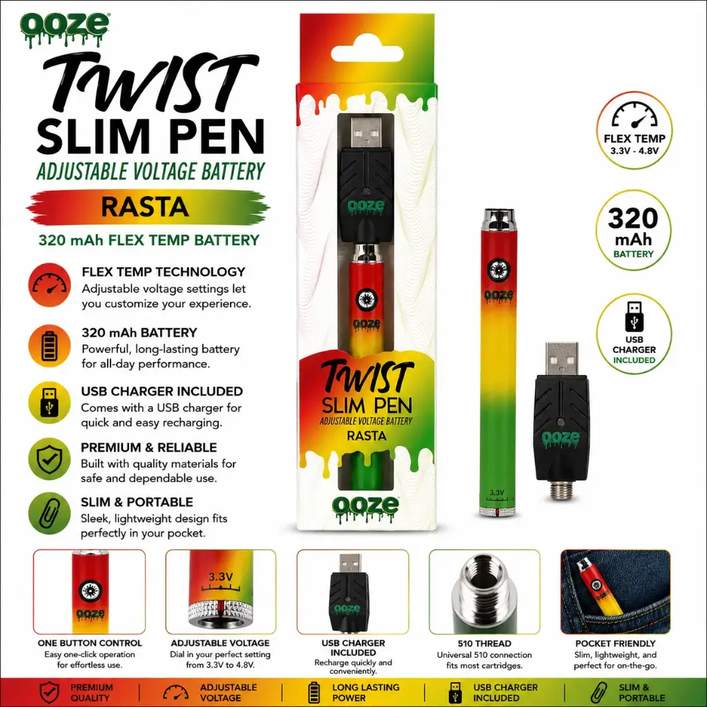 Ooze Twist Slim Pen – 320 mAh Flex - Rasta