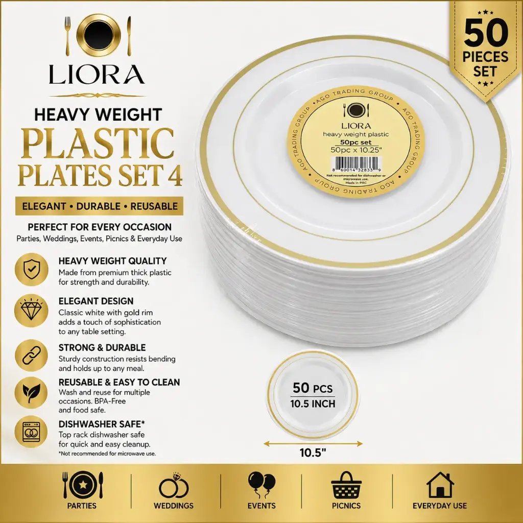 Liora Heavy Weight Plastic Plates Set 4 (50 pcs 10.5")