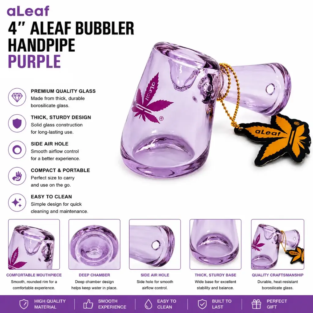 4" ALEAF BUBBLER HANDPIPE PURPLE