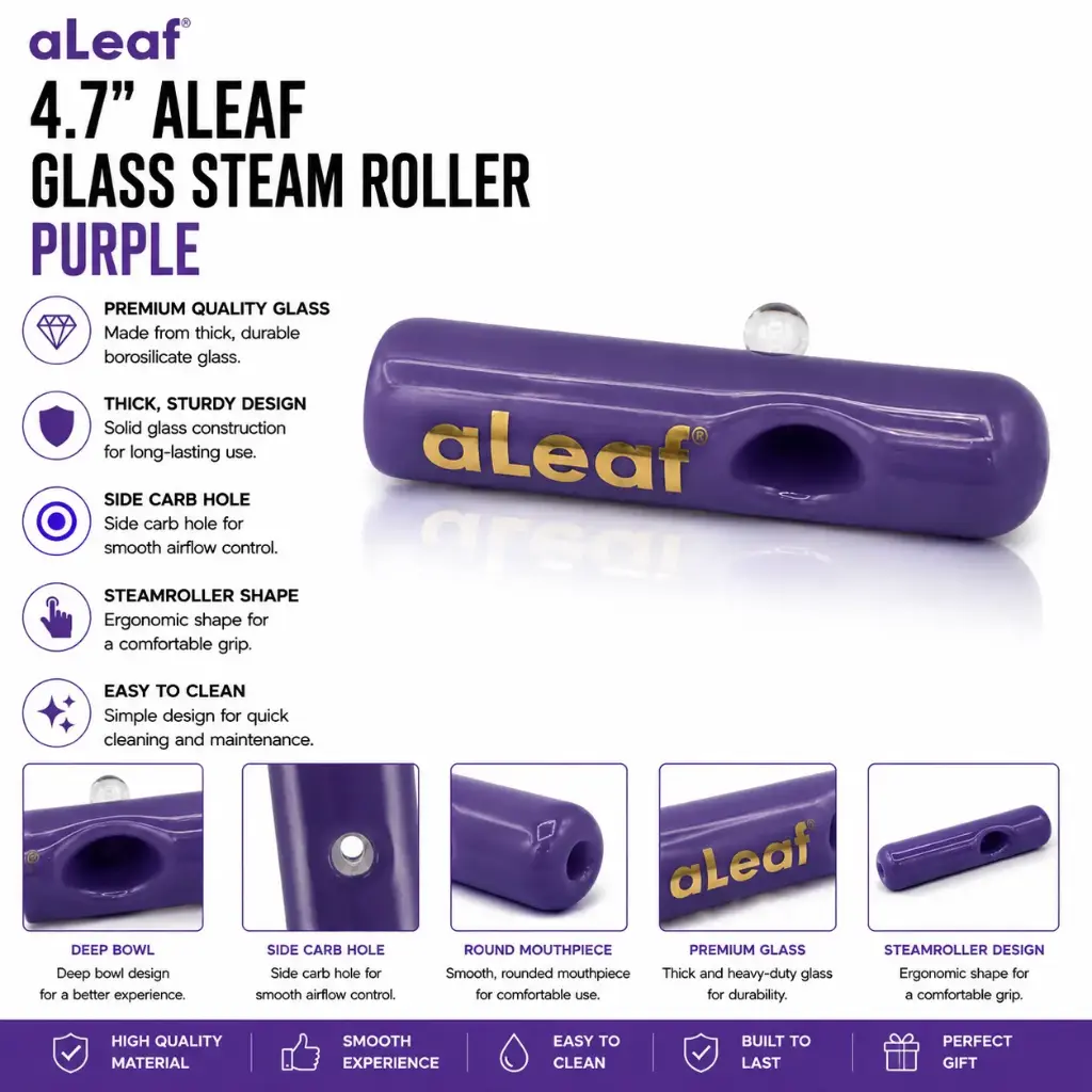 4.7" ALEAF GLASS STEAM ROLLER Purple